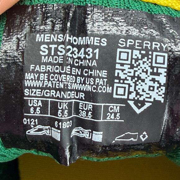 Sperry Rowing Blazers CVO Sneakers Mens 6.5 Green Red Yellow Lace Up Low Top - Picture 7 of 10